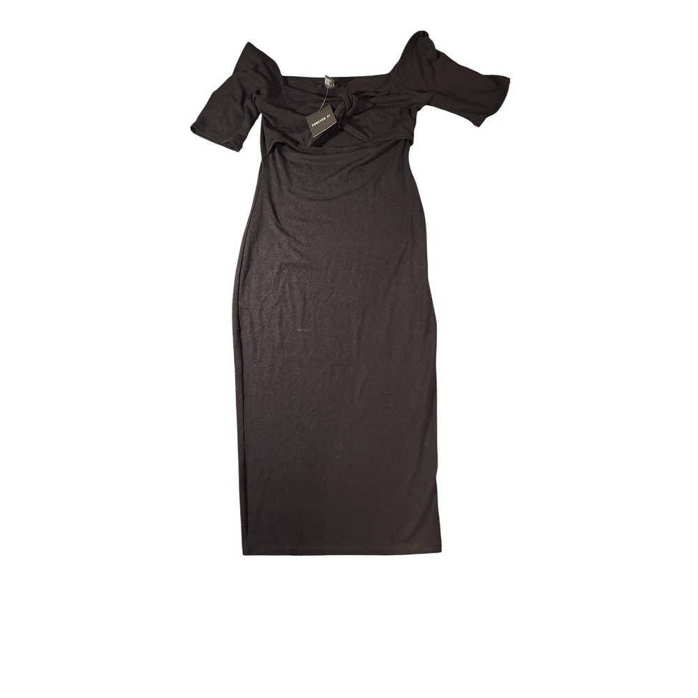 Forever 21 Dress Womens Small Black Off Shoulder Bodycon Midi Party Cocktail